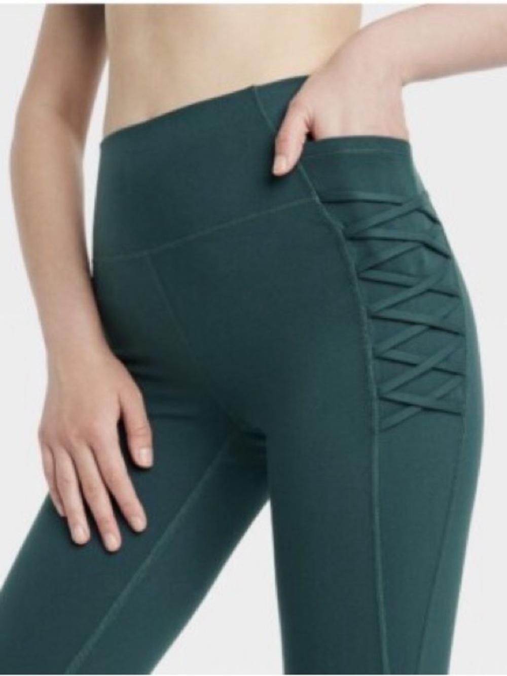 all in motion High-Waist Lace-Up Brushed Sculpt Leggings in Dark Teal